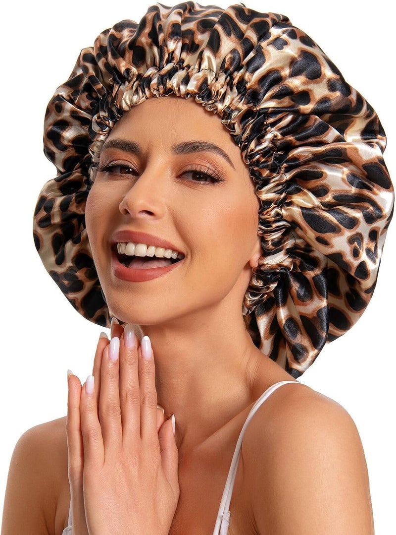Edoneery Satin Bonnet Silk Bonnet Hair Bonnet for Sleeping-Slouchy Beanie Hat Satin Sleep Cap for Women's Natural & Curly Hair(Leopard) - Image 4
