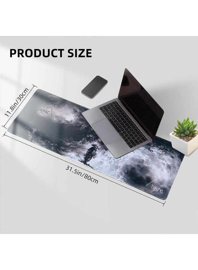 لوحة ماوس ألعاب كبيرة باللونين الأبيض والأسود من هوبي باد للمكتب، حصيرة مكتب بحواف مطوية، وسادة مكتب مقاومة للماء، قاعدة مطاطية مانعة للانزلاق، 70 × 30 سم - Image 3