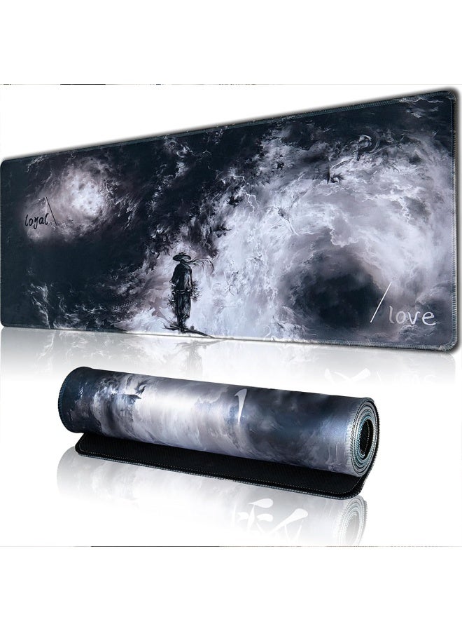 لوحة ماوس ألعاب كبيرة باللونين الأبيض والأسود من هوبي باد للمكتب، حصيرة مكتب بحواف مطوية، وسادة مكتب مقاومة للماء، قاعدة مطاطية مانعة للانزلاق، 70 × 30 سم - Image 1