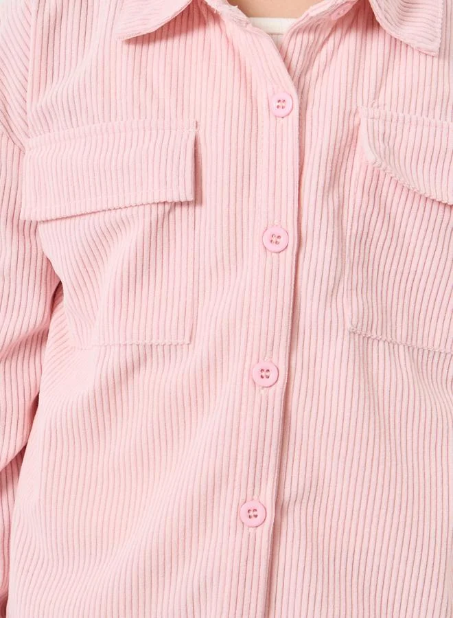 Styli Styli Girls Corduroy Shirt with Flap Pockets