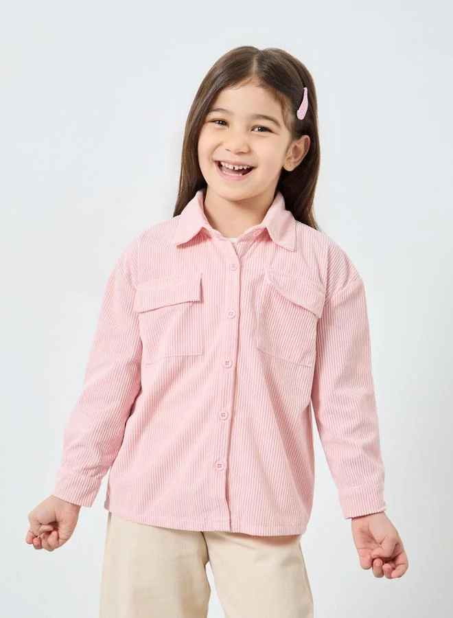 Styli Styli Girls Corduroy Shirt with Flap Pockets