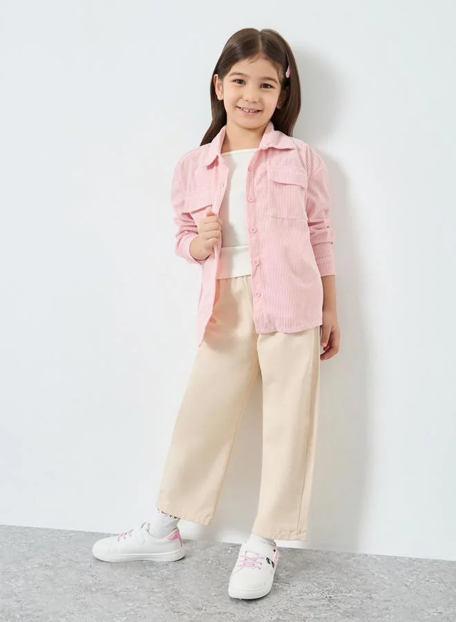 Styli Styli Girls Corduroy Shirt with Flap Pockets