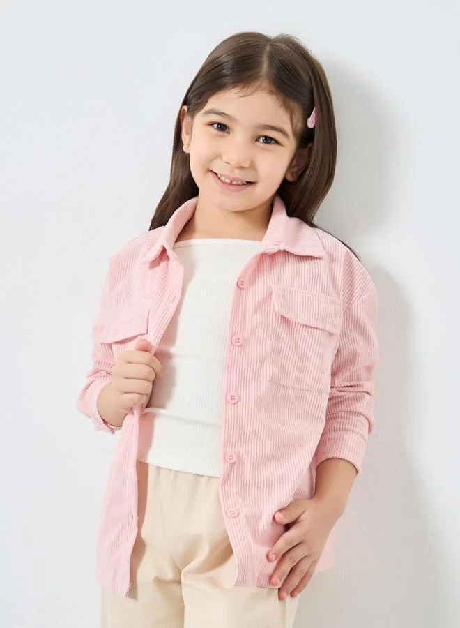 Styli Styli Girls Corduroy Shirt with Flap Pockets