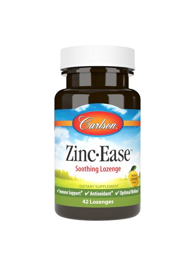 Carlson Zinc-Ease, Soothing Lozenge, Immune Support & Optimal Wellness, Antioxidant, Lemon, 42 Lozenges - Image 1