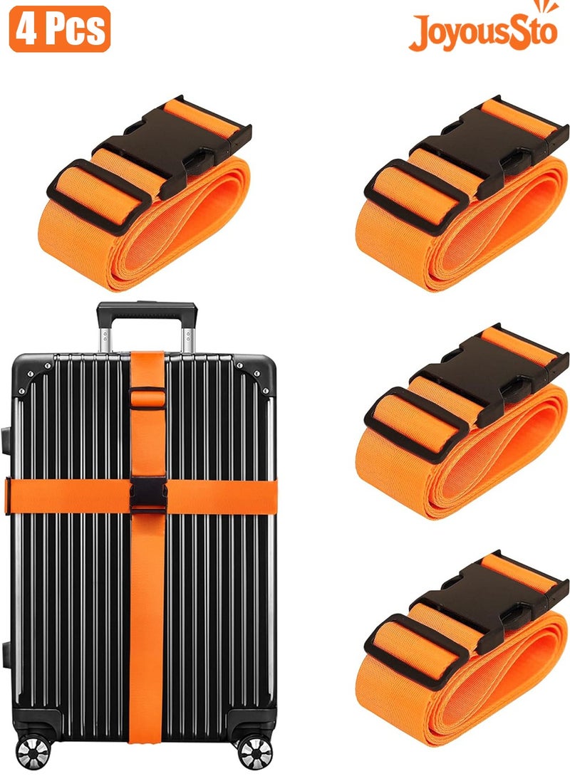 JoyousSto Luggage Straps for Suitcases 4 Pack, Travel Essentials, Luggage Strap for Travel Suitcase & Bag Closure and for Easy Identification, Travel Accessories for Safety & Convenience,Orange - Image 1