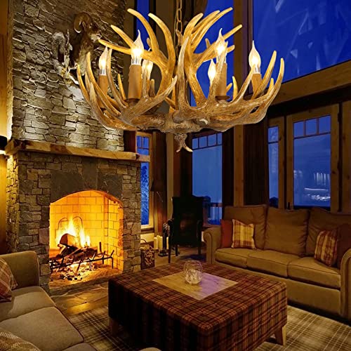 AUNLPB Antler Chandelier, Resin Deer Chandelier 6 Light Vintage Style Lighting, 26 Inch Large Faux for Living Room, Cabin, Dining Cafe, Kitchen 6 lights - Image 2