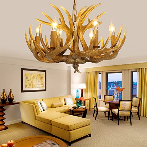 AUNLPB Antler Chandelier, Resin Deer Chandelier 6 Light Vintage Style Lighting, 26 Inch Large Faux for Living Room, Cabin, Dining Cafe, Kitchen 6 lights - Image 5