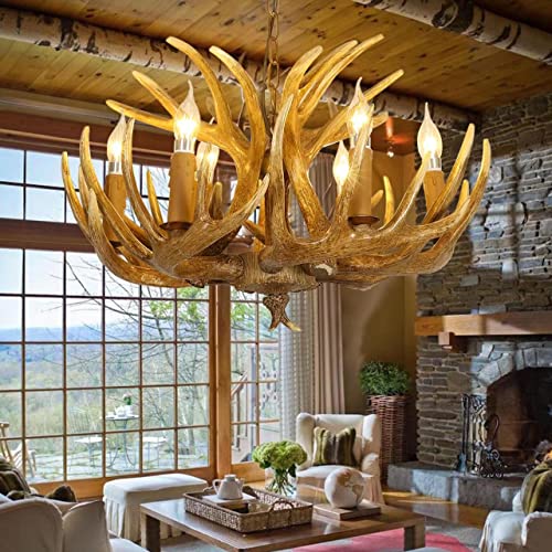 AUNLPB Antler Chandelier, Resin Deer Chandelier 6 Light Vintage Style Lighting, 26 Inch Large Faux for Living Room, Cabin, Dining Cafe, Kitchen 6 lights - Image 1