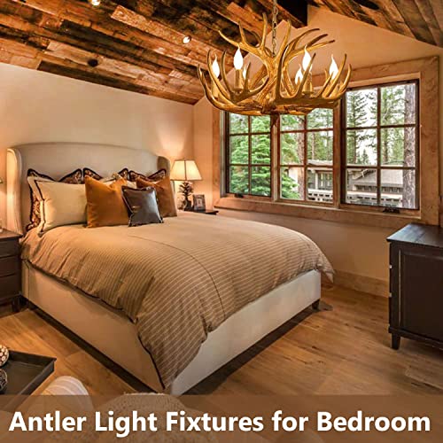 AUNLPB Antler Chandelier, Resin Deer Chandelier 6 Light Vintage Style Lighting, 26 Inch Large Faux for Living Room, Cabin, Dining Cafe, Kitchen 6 lights - Image 4