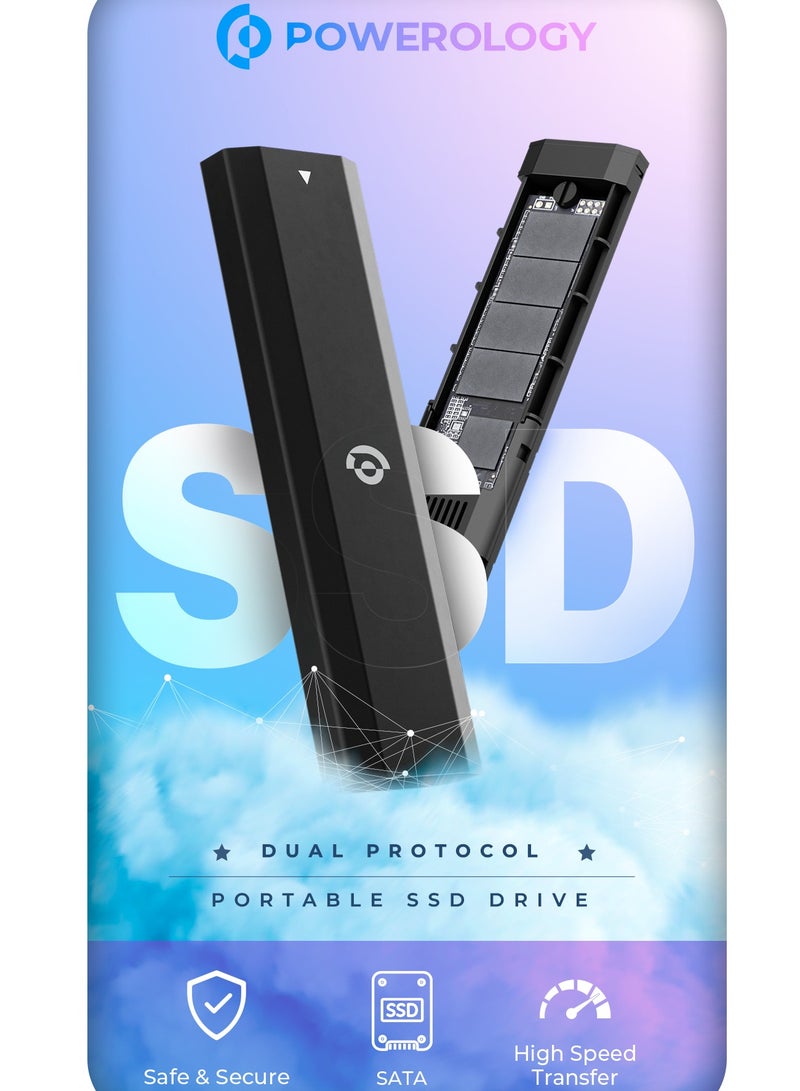 Powerology 512GB Dual Protocol Portable SSD Drive Extremely Fast Transmission Rate/ 480Mbps Read Speed/ Replaceable Memory/ NVME Replacement Supported/ Lightweight - Black  - Image 4