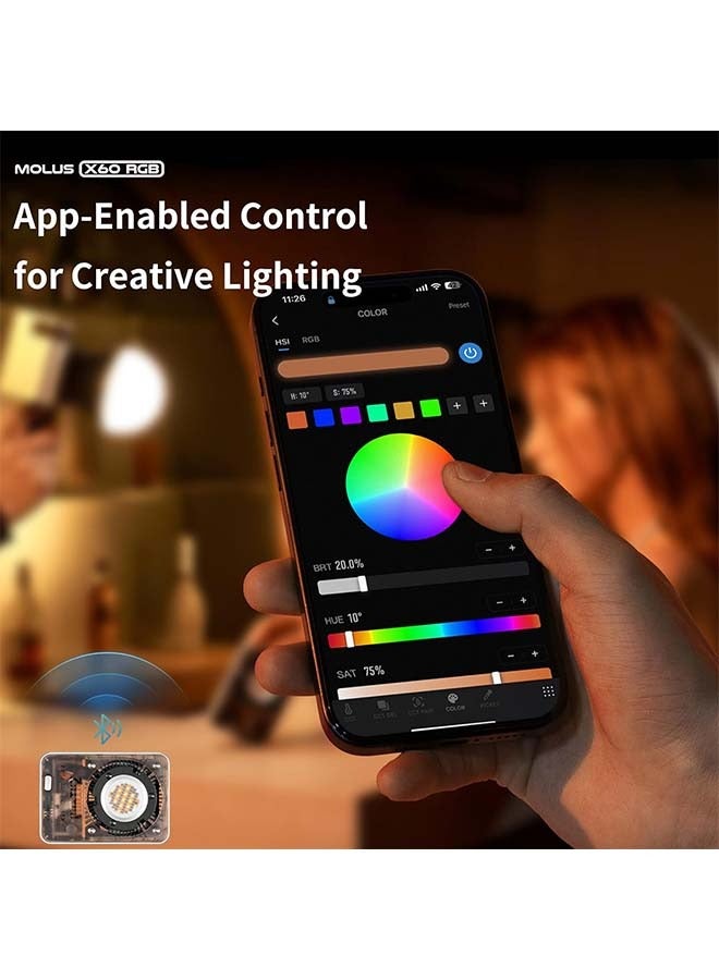 ZHIYUN Molus X60 [Official] 60W RGB Video Light with Grip Battery, Portable COB Photography Lighting, APP Control •CRI 95• TLCI 98• 15 Scenes for Video Recording/Portrait Shooting/TVC (Combo Package) - Image 4