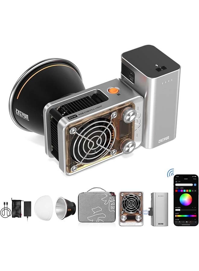 ZHIYUN Molus X60 [Official] 60W RGB Video Light with Grip Battery, Portable COB Photography Lighting, APP Control •CRI 95• TLCI 98• 15 Scenes for Video Recording/Portrait Shooting/TVC (Combo Package) - Image 1