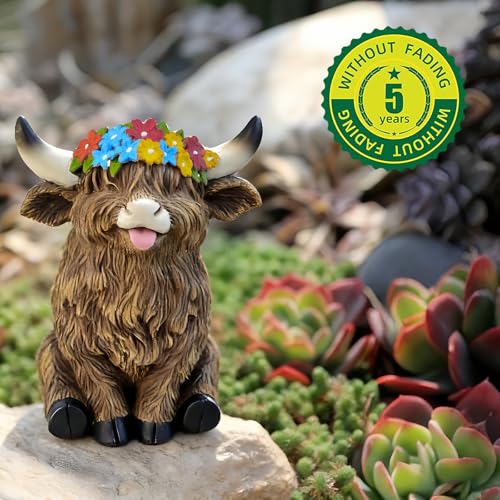 LEGIFO Highland Cow Figurine Set of 3, Funny Art Sculpture for Garden Backyard Patio Lawn Decorations, Outdoor Decor Statue Gift for Women Mom Grandma, Christmas Birthday - Image 5