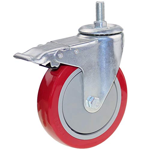 DICASAL 5 Inch Heavy Duty Stem Casters 360 Degree Swivel Thread Wheels with Metric Size M12-1.75 Screw Bolt Double Locking Brake Castor Wheel Load Capacity Upto 1200 Lbs Pack of Four - Image 3