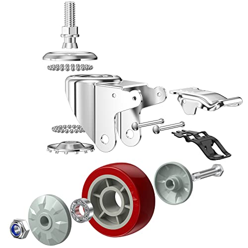 DICASAL 5 Inch Heavy Duty Stem Casters 360 Degree Swivel Thread Wheels with Metric Size M12-1.75 Screw Bolt Double Locking Brake Castor Wheel Load Capacity Upto 1200 Lbs Pack of Four - Image 2