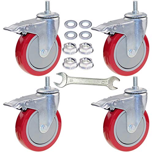 DICASAL 5 Inch Heavy Duty Stem Casters 360 Degree Swivel Thread Wheels with Metric Size M12-1.75 Screw Bolt Double Locking Brake Castor Wheel Load Capacity Upto 1200 Lbs Pack of Four - Image 1