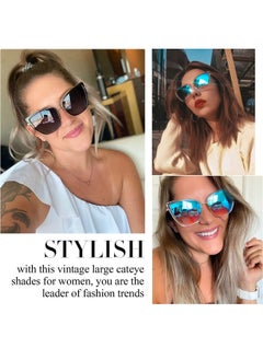 Joopin Oversized Cateye Sunglasses Cat Eye Sun Glasses Uv400 Trendy Beacky Shades For Women Ladies (All Black+ Mirrored Blue)  - Image 2