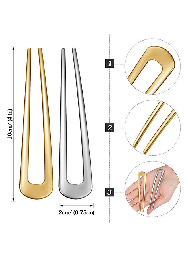 Depend U Shape Hair Clip, Simple Metal Hair Hair Stick Fork French 2 Prongs Hair Clip , 4 Pieces Bun Hair Clip for Women Girls Styling Accessories（Gold And Silver) - Image 2