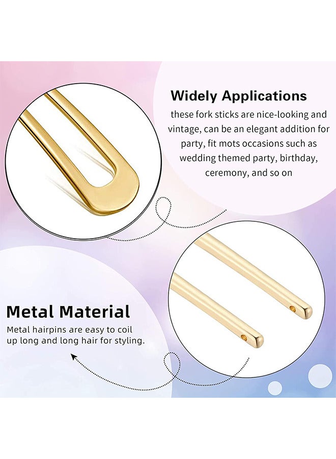 Depend U Shape Hair Clip, Simple Metal Hair Hair Stick Fork French 2 Prongs Hair Clip , 4 Pieces Bun Hair Clip for Women Girls Styling Accessories（Gold And Silver) - Image 3