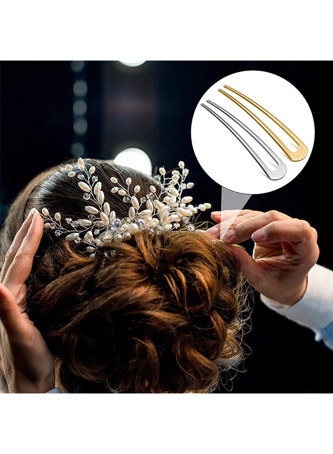 Depend U Shape Hair Clip, Simple Metal Hair Hair Stick Fork French 2 Prongs Hair Clip , 4 Pieces Bun Hair Clip for Women Girls Styling Accessories（Gold And Silver) - Image 4