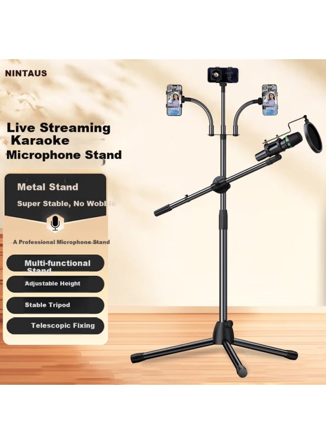 Nintaus Hy-103d Microphone Mobile Phone Tablet Stand Adjustable Floor Lifting Microphone Boom Arm Telescopic Tripod For Aerobics Stage Singing Meeting Speech - Image 1
