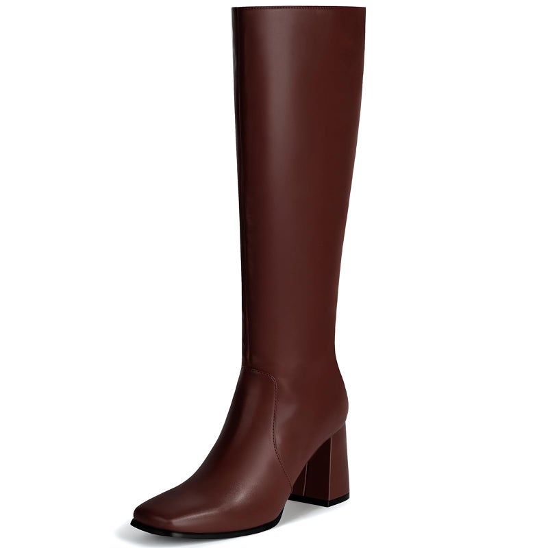 Vipost 3.35-inch Square Toe Knee High Boots for Women, Chunky Block Heel Tall Boots for Women with Side Zipper, Fashion Comfortable Long Fall Winter Boot 2025 - Image 1