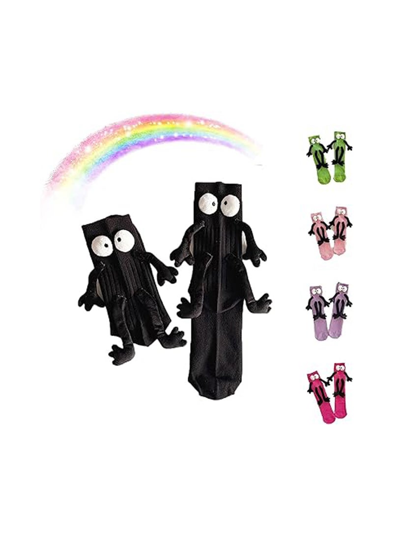 KASTWAVE Fuzzy Socks with Grips, Couple Holding Hands Socks, 3D Doll Couple Sock, Unisex Holding Hands Sock, Magnetic Socks, Mid-Tube Socks, Matching Couple Socks, Funny Gift, Hand In Hand Socks (Black, 30CM) - Image 1