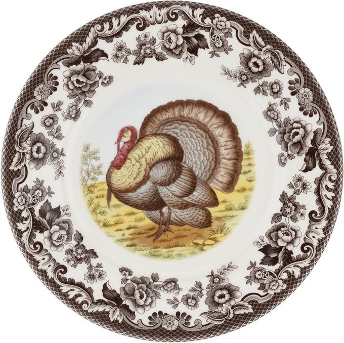 WOODLAND LUNCHEON PLATE 9 TURKEY DESIGN THANKSGIVING TABLEWARE FINE EARTHENWARE DISHWASHER MICROWAVE SAFE CLASSIC FLORAL PATTERN HOLIDAY GIFT FOR FAMILY FRIENDS