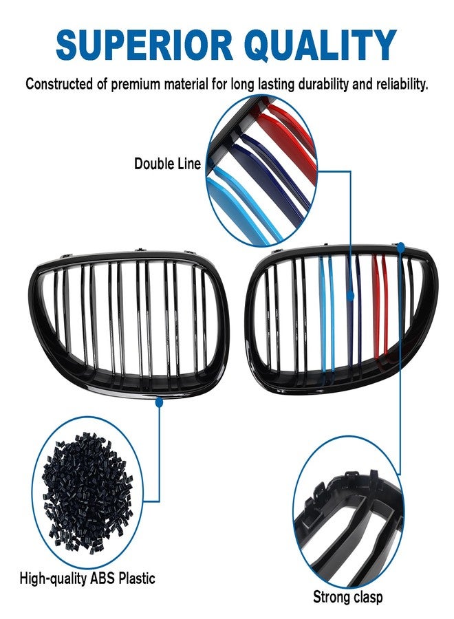 BILLDIO E60 Grille - Front Kidney Color Grill Compatible with 2003-2009 BMW 5 series 520i,523i,525i,528i,530i,535i,550i,Double Slats 2Pcs - Image 3