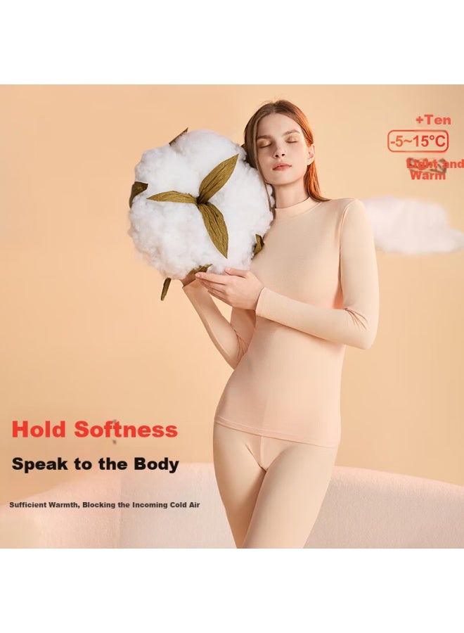 LANG SHA Langsha Women's Autumn Winter Cotton Thermal Underwear Set Mid-neck Antibacterial Mite-resistant Heat Retaining Warm Long Johns - Image 2