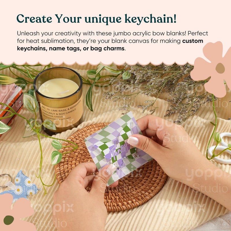 YOPPIX 60 Pcs Sublimation Acrylic Butterfly Blanks, with 20 Fixing Clips and 20 Key Rings for Heat Transfer Keychain Bags Wedding Table Decor, Christmas Tree Decor, Home Gift Crafts Supplies - Image 2