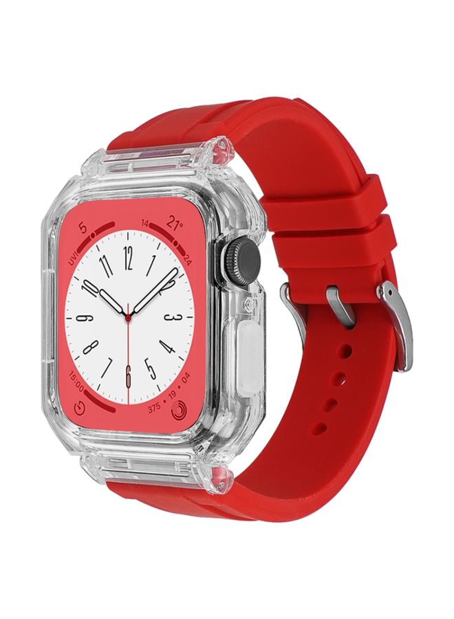 HuHa Protective Cover Crystal Clear Polycarbonate Case Silicone Watch Band For Apple Watch Series 8&7 45mm / SE 2&6&SE&5&4 44mm / 3&2&1 42mm(Red)
