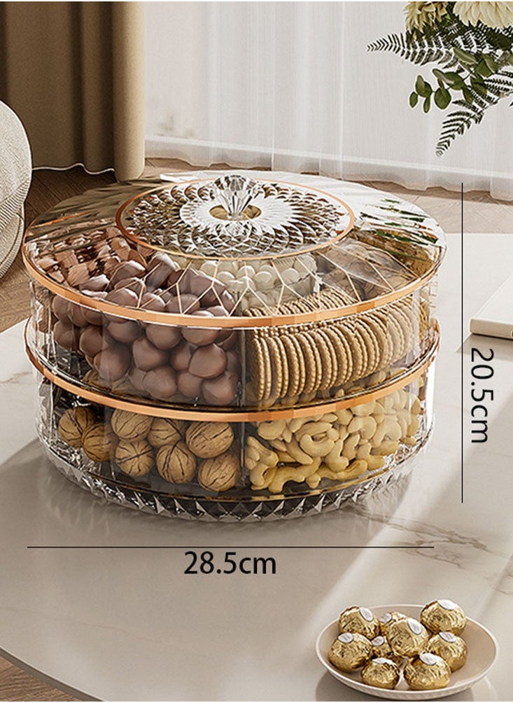 Double Layer Candy and Nut Serving Tray Rotating Snack Tray with Lid 6 Compartments Plastic Food Storage Organizer Box