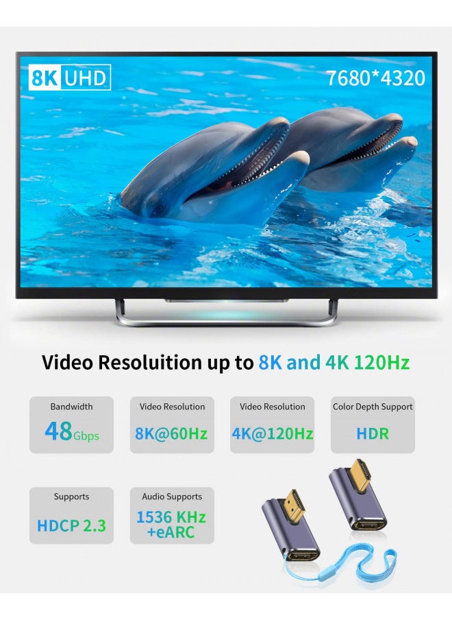 Duttek Duttek 8K 90 Degree HDMI Adapter, Left & Right Angle HDMI Adapter 48Gbps, UHD HDMI 2.1 Male to Female Extender Connector with 8K@60Hz, 4K@120Hz, for HDTVs, PC, Laptop (2 Pack)  - Image 2