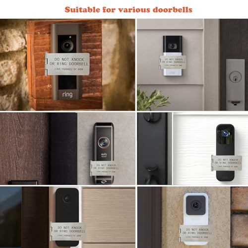 LJSCARE Front Door No Soliciting Sign & Do Not Knock Or Ring Doorbell Sign - Easy to Install on Doorbells - Prevents the Doorbell From Ringing While Napping or at Work (Silver - Left Side Mount) - Image 4