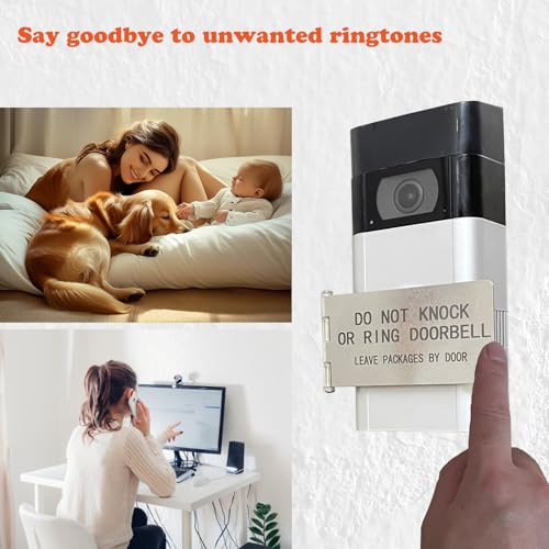 LJSCARE Front Door No Soliciting Sign & Do Not Knock Or Ring Doorbell Sign - Easy to Install on Doorbells - Prevents the Doorbell From Ringing While Napping or at Work (Silver - Left Side Mount) - Image 3