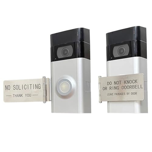 LJSCARE Front Door No Soliciting Sign & Do Not Knock Or Ring Doorbell Sign - Easy to Install on Doorbells - Prevents the Doorbell From Ringing While Napping or at Work (Silver - Left Side Mount) - Image 1