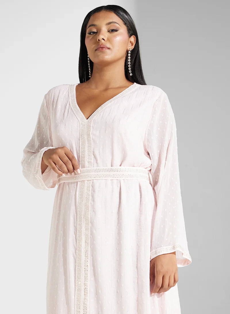 Khizana Belted Swiss Dot Dress
