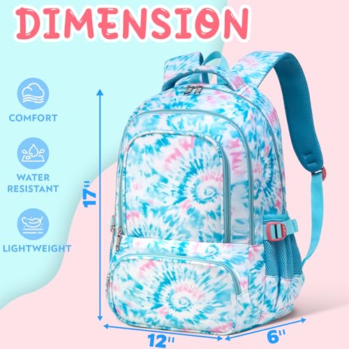 BLUEFAIRY Kids Backpack for Girls Elementary Primary Middle School Bags for Aged 8-10 for Teens Childs Bookbags Back to School Book Bags Mochilas para NiÃ±as de 6 7 8 9 10 AÃ±os Tie-dye Blue - Image 2