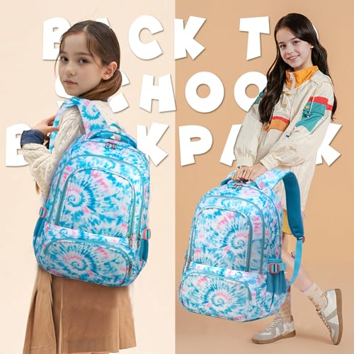 BLUEFAIRY Kids Backpack for Girls Elementary Primary Middle School Bags for Aged 8-10 for Teens Childs Bookbags Back to School Book Bags Mochilas para NiÃ±as de 6 7 8 9 10 AÃ±os Tie-dye Blue - Image 3