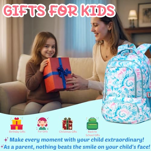 BLUEFAIRY Kids Backpack for Girls Elementary Primary Middle School Bags for Aged 8-10 for Teens Childs Bookbags Back to School Book Bags Mochilas para NiÃ±as de 6 7 8 9 10 AÃ±os Tie-dye Blue - Image 4