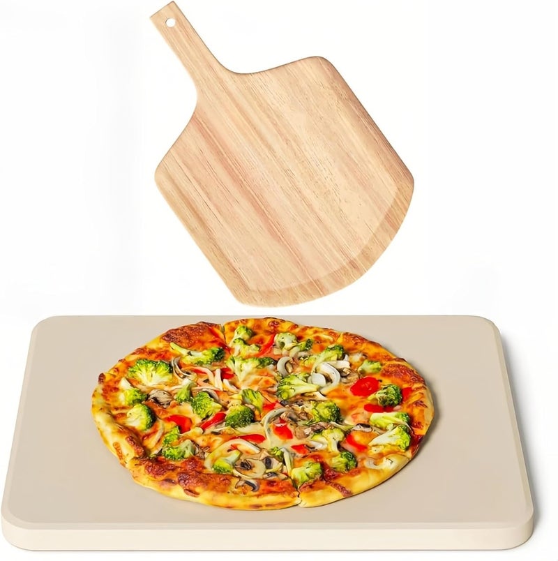 حجر بيتزا | حجر بيتزا مستطيل للخبز في الفرن والشواء مع قشر خشبي مجاني | حجر طهي كورديريت متين كبير جدًا (15 × 12 بوصة) - Image 2