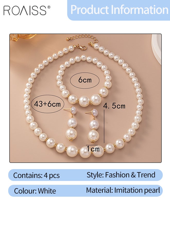 رويس طقم مجوهرات لؤلؤي مكون من 4 قطع للنساء، عقد تشوكر كبير من اللؤلؤ، سوار أنيق وعصري، أقراط أنيقة عتيقة، إكسسوارات زفاف فاخرة - Image 3