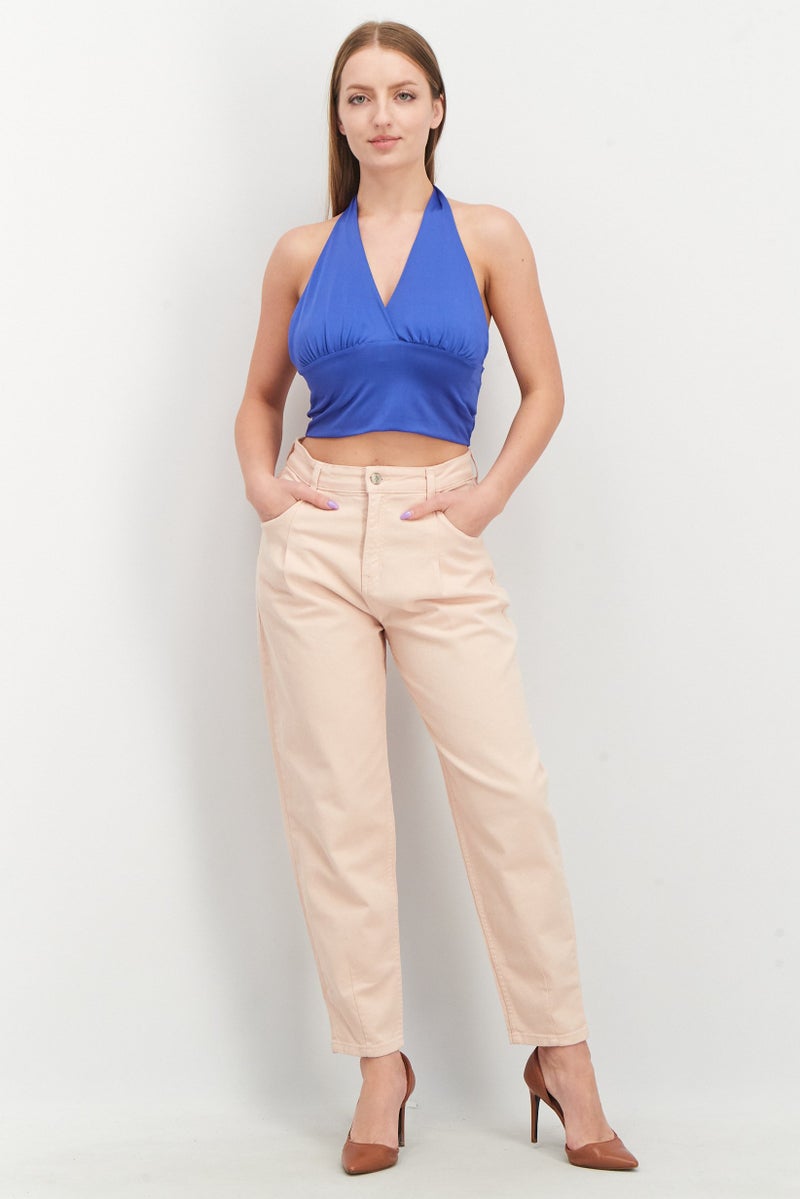 Sinsay Women V Neck Sleeveless Plain Crop Top, Blue - Image 3