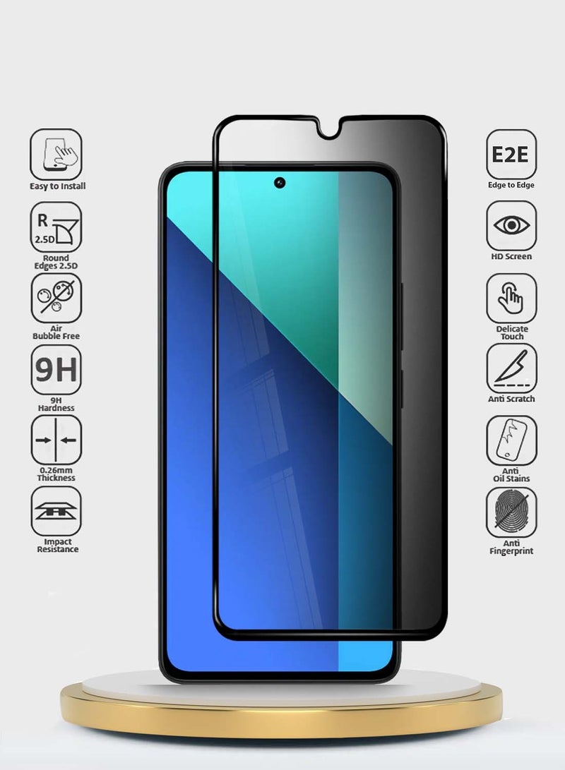 Wtech Xiaomi Redmi Note 13 4G 2024 Premium E2E Series Privacy Full Glue Full Cover Tempered Glass Screen Protector - Clear/Black - Image 1