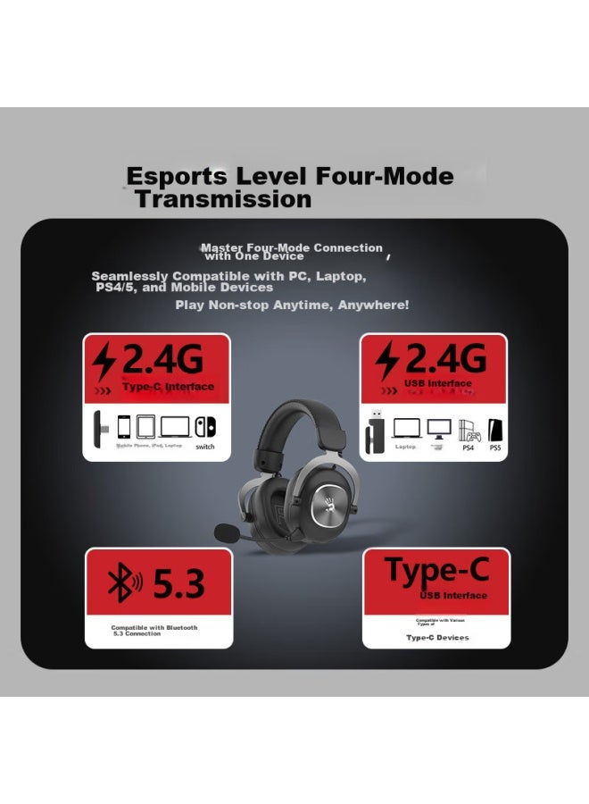 A4TECH A4tech Mr760 Wireless Gaming Headset, Over-ear, Bluetooth/2.4g/type-c/wired, Blood Hand Phant , For Pubg/csgo, C Puter Gaming, 7.1 Surround Sound, Elegant Black - Image 4