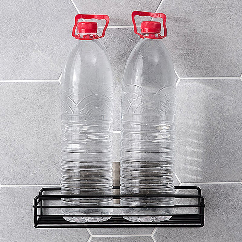 2pcs Bathroom Iron Storage Rack Free of Punch Shelves Shower Gel Hanging Frame (White with Sticker, Black with Sticker) - Image 3