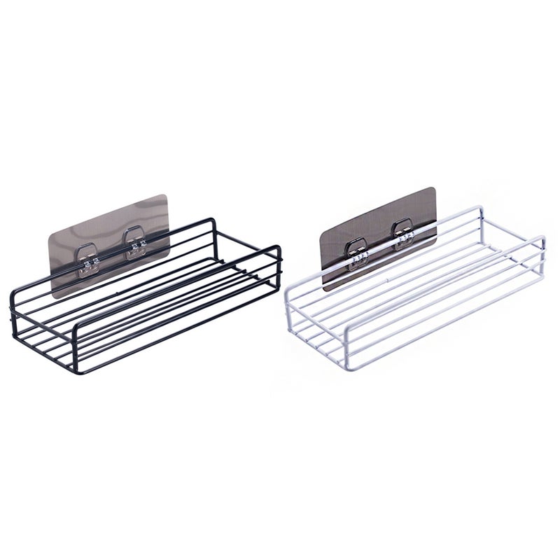 2pcs Bathroom Iron Storage Rack Free of Punch Shelves Shower Gel Hanging Frame (White with Sticker, Black with Sticker) - Image 1