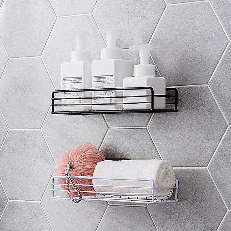 2pcs Bathroom Iron Storage Rack Free of Punch Shelves Shower Gel Hanging Frame (White with Sticker, Black with Sticker) - Image 4
