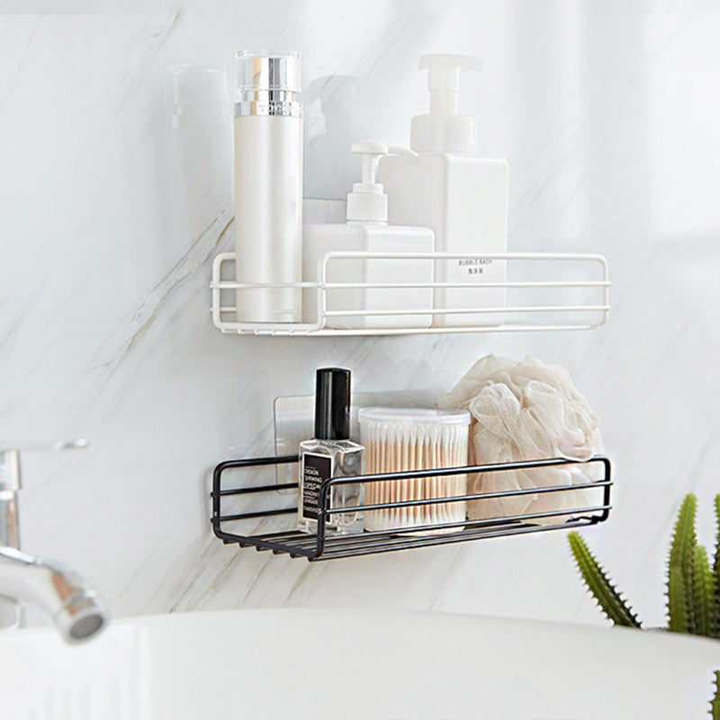 2pcs Bathroom Iron Storage Rack Free of Punch Shelves Shower Gel Hanging Frame (White with Sticker, Black with Sticker) - Image 5